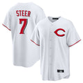 tocy C.Reds #7 Spencer Steer Player White Home Game Stitched Jerseys