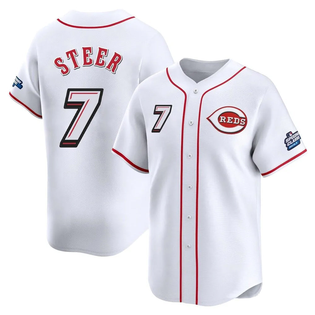 tocy C.Reds #7 Spencer Steer Player White Speedway Classic Home Limited Stitched Jerseys