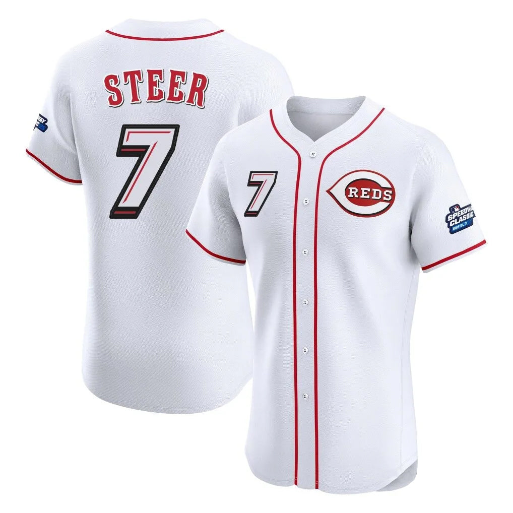 tocy C.Reds #7 Spencer Steer Player White Speedway Classic Limited Elite Home Stitched Jerseys