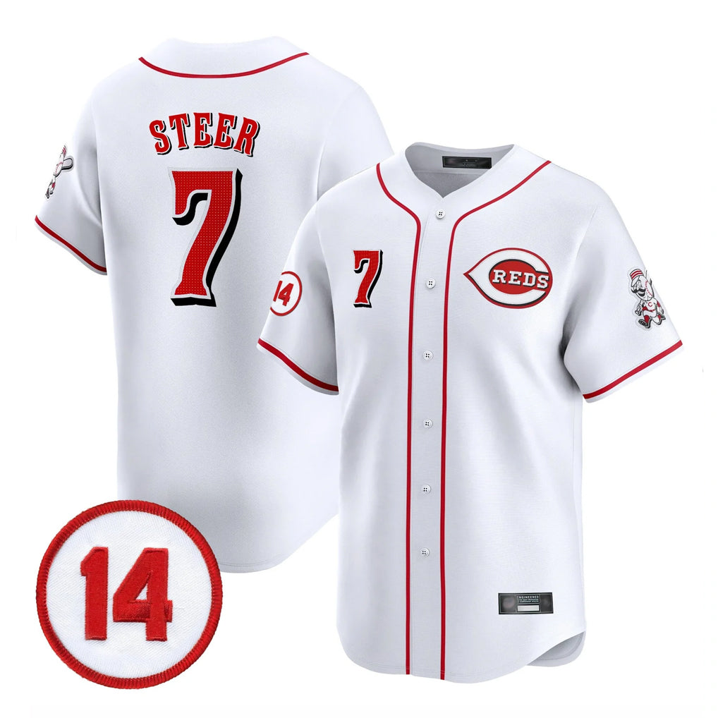 tocy C.Reds #7 Spencer Steer Player White Vapor Premier Limited Home Stitched Jerseys