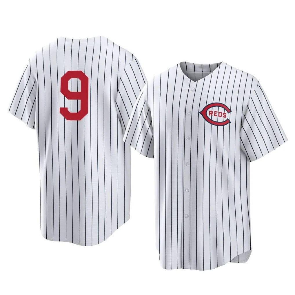 tocy C.Reds #9 Matt McLain Player White Stripe Field of Dreams Game Home Stitched Jerseys