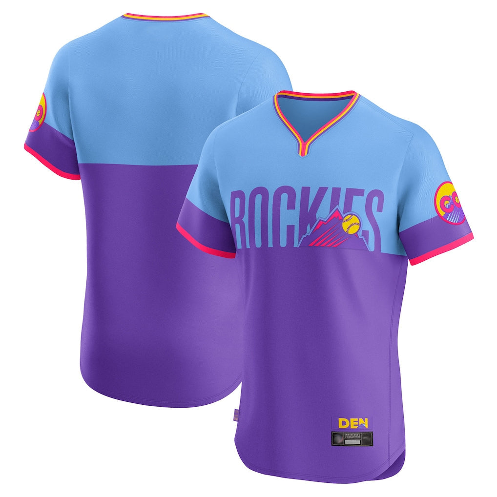 tocy C.Rockies Purple-Light Blue City Connect Limited Elite Home T-shirt Blank Player Stitched Jerseys