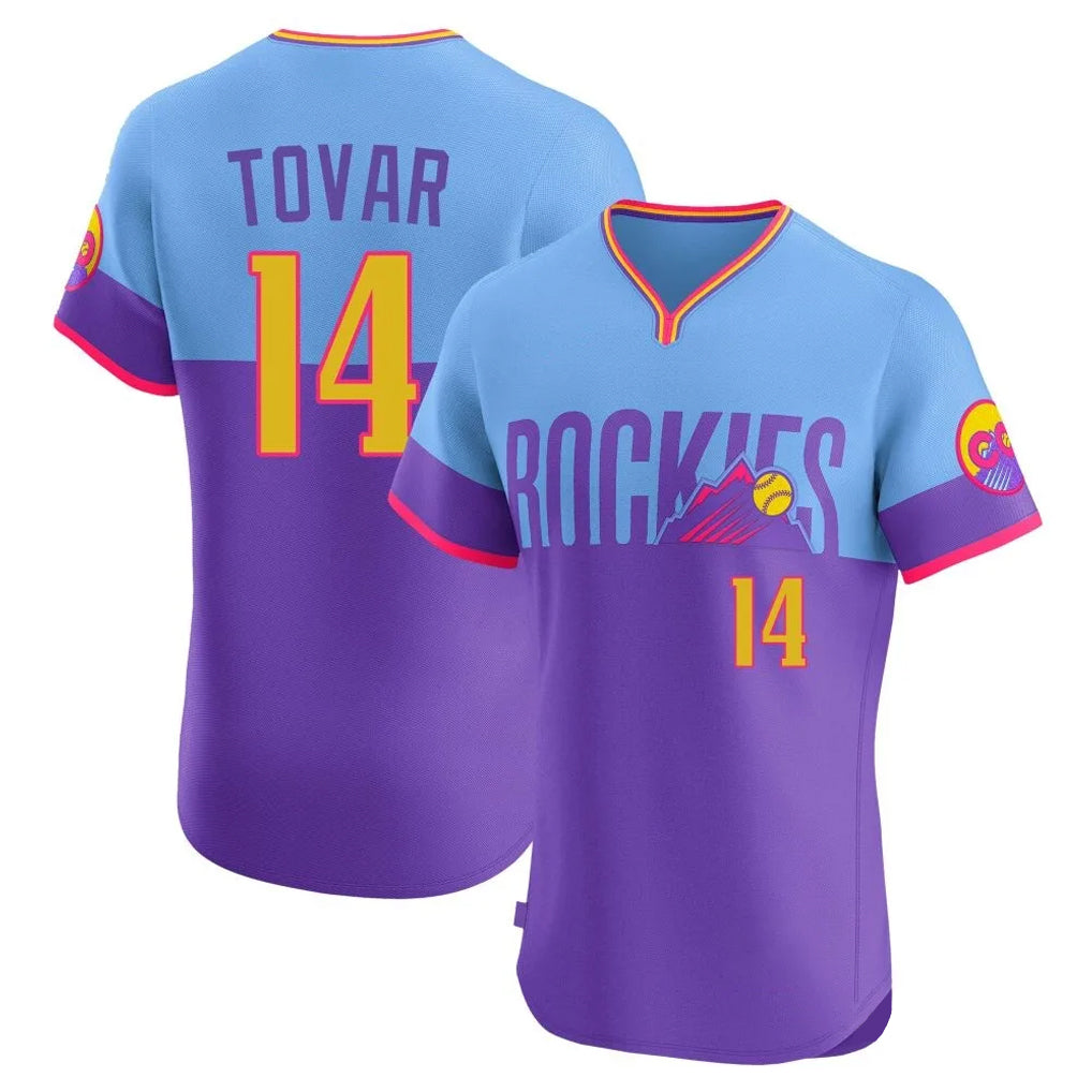 tocy C.Rockies #14 Ezequiel Tovar Player Purple-Light Blue City Connect Limited Elite Home T-shirt Stitched Jerseys