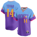 tocy C.Rockies #14 Ezequiel Tovar Player Purple-Light Blue City Connect Limited Home T-shirt Stitched Jerseys