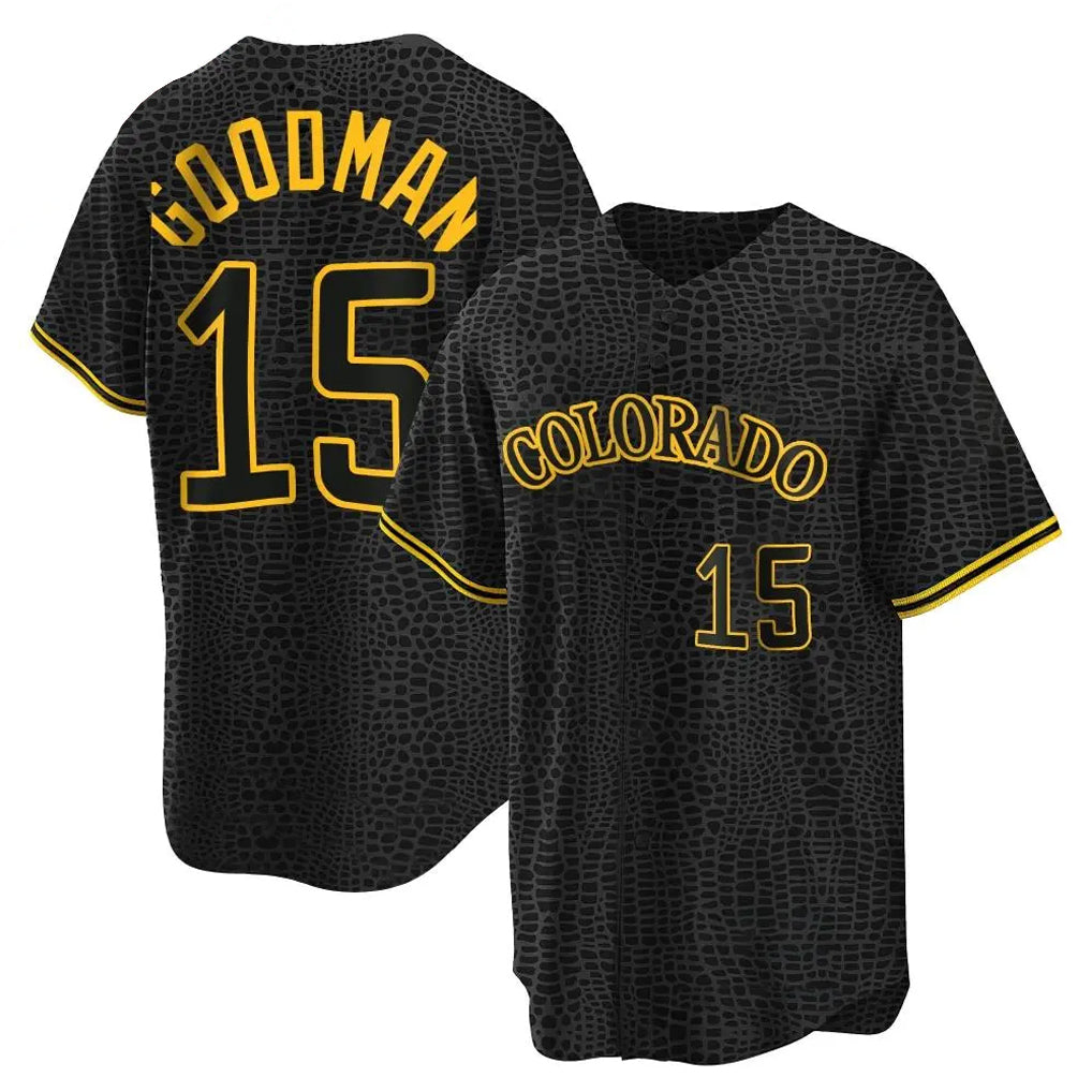 tocy C.Rockies #15 Hunter Goodman Player Black Snake Skin City Home Game Stitched Jerseys