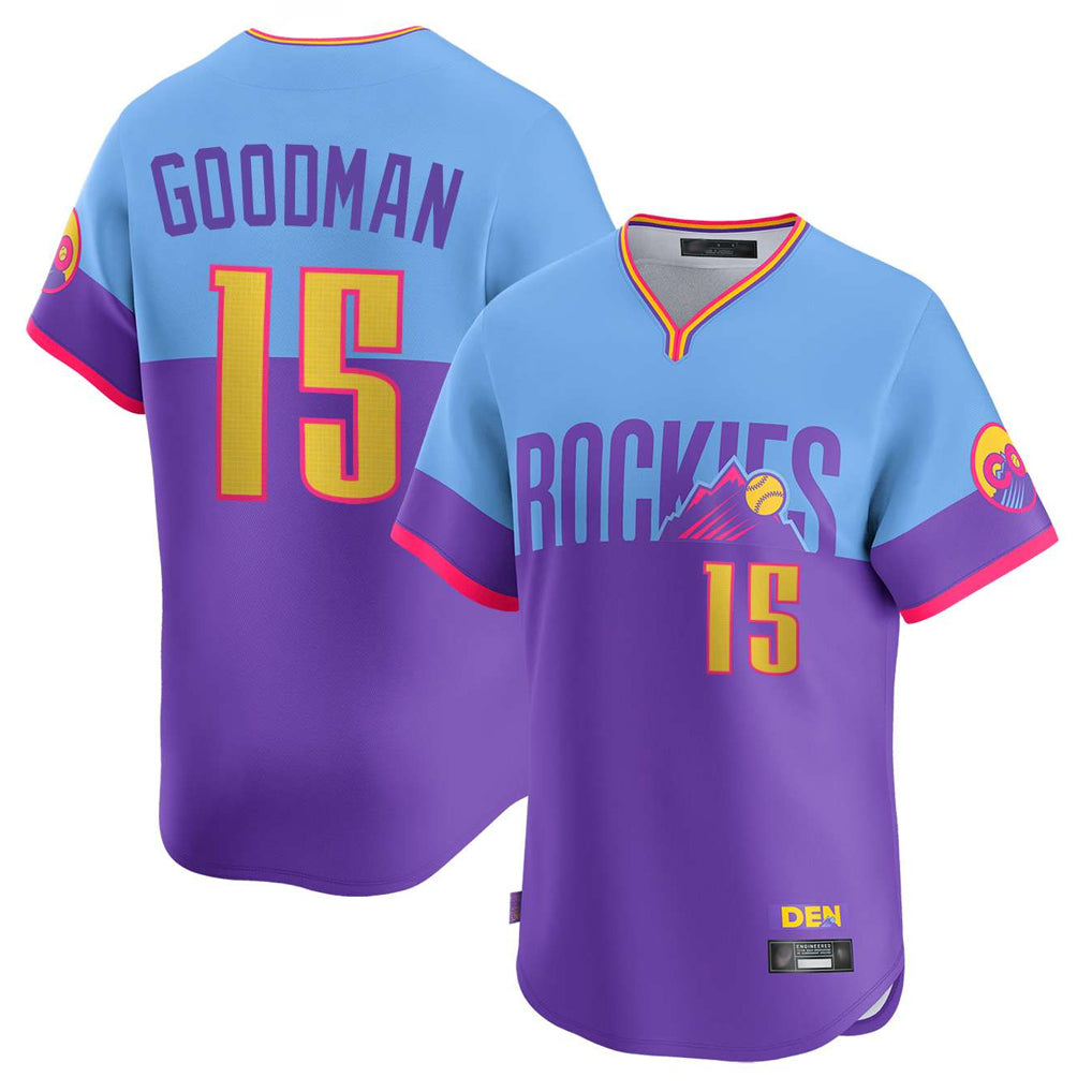 tocy C.Rockies #15 Hunter Goodman Player Purple-Light Blue City Connect Limited Home T-shirt Stitched Jerseys