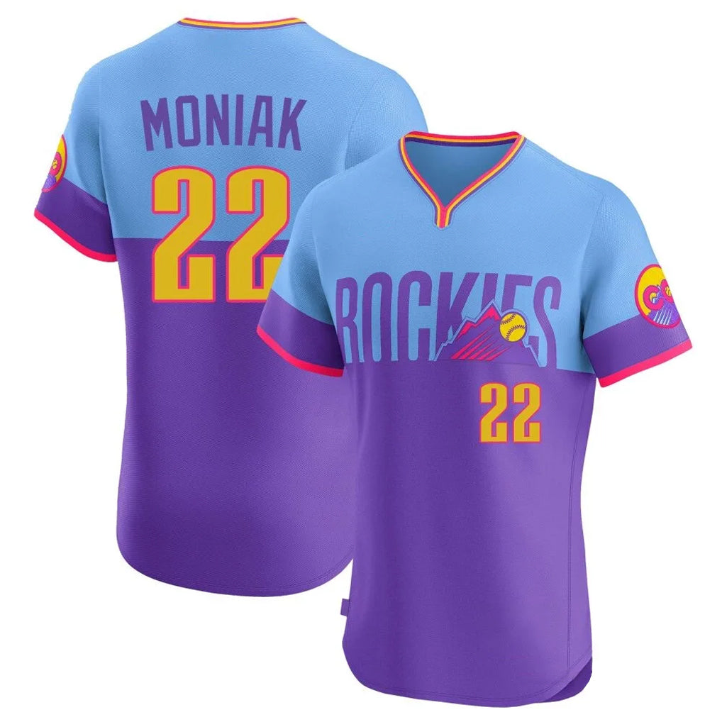 tocy C.Rockies #22 Mickey Moniak Player Purple-Light Blue City Connect Limited Elite Home T-shirt Stitched Jerseys
