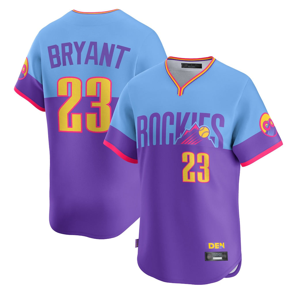 tocy C.Rockies #23 Kris Bryant Player Purple-Light Blue City Connect Limited Home T-shirt Stitched Jerseys