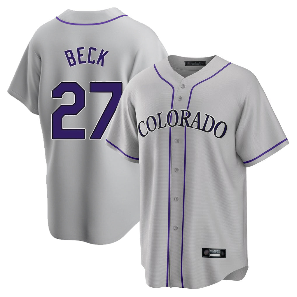 tocy C.Rockies #27 Jordan Beck Player Gray Game Home Stitched Jerseys