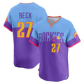 tocy C.Rockies #27 Jordan Beck Player Purple-Light Blue City Connect Limited Home T-shirt Stitched Jerseys