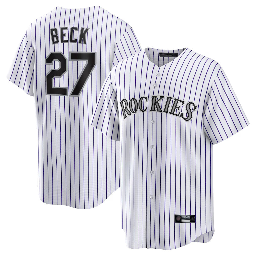 tocy C.Rockies #27 Jordan Beck Player White Game Home Stitched Jerseys