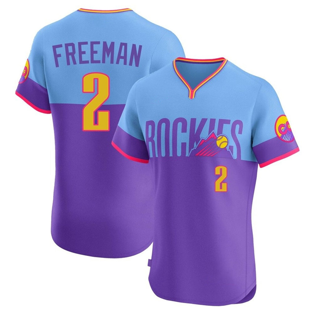 tocy C.Rockies #2 Tyler Freeman Player Purple-Light Blue City Connect Limited Elite Home T-shirt Stitched Jerseys