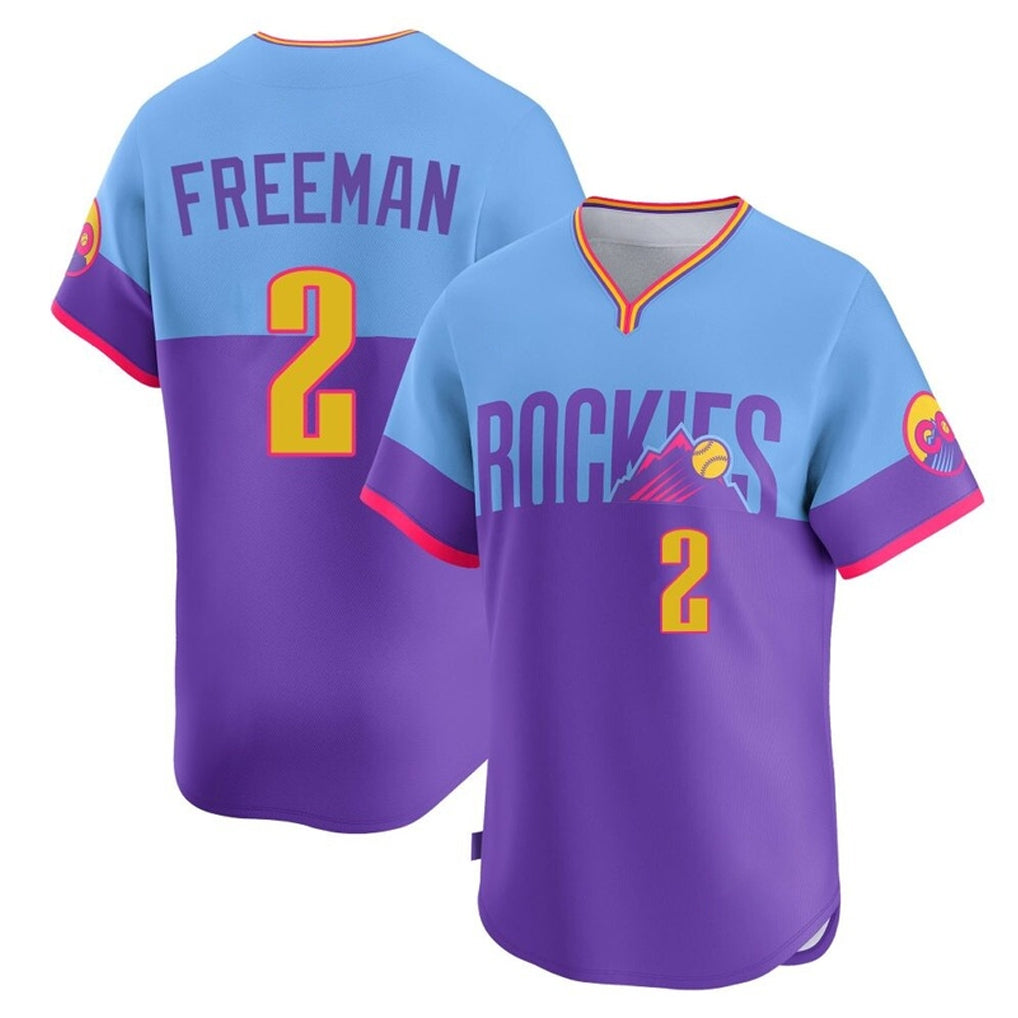 tocy C.Rockies #2 Tyler Freeman Player Purple-Light Blue City Connect Limited Home T-shirt Stitched Jerseys