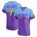 tocy C.Rockies #7 Matt Holliday Player Purple-Light Blue City Connect Limited Elite Home T-shirt Stitched Jerseys