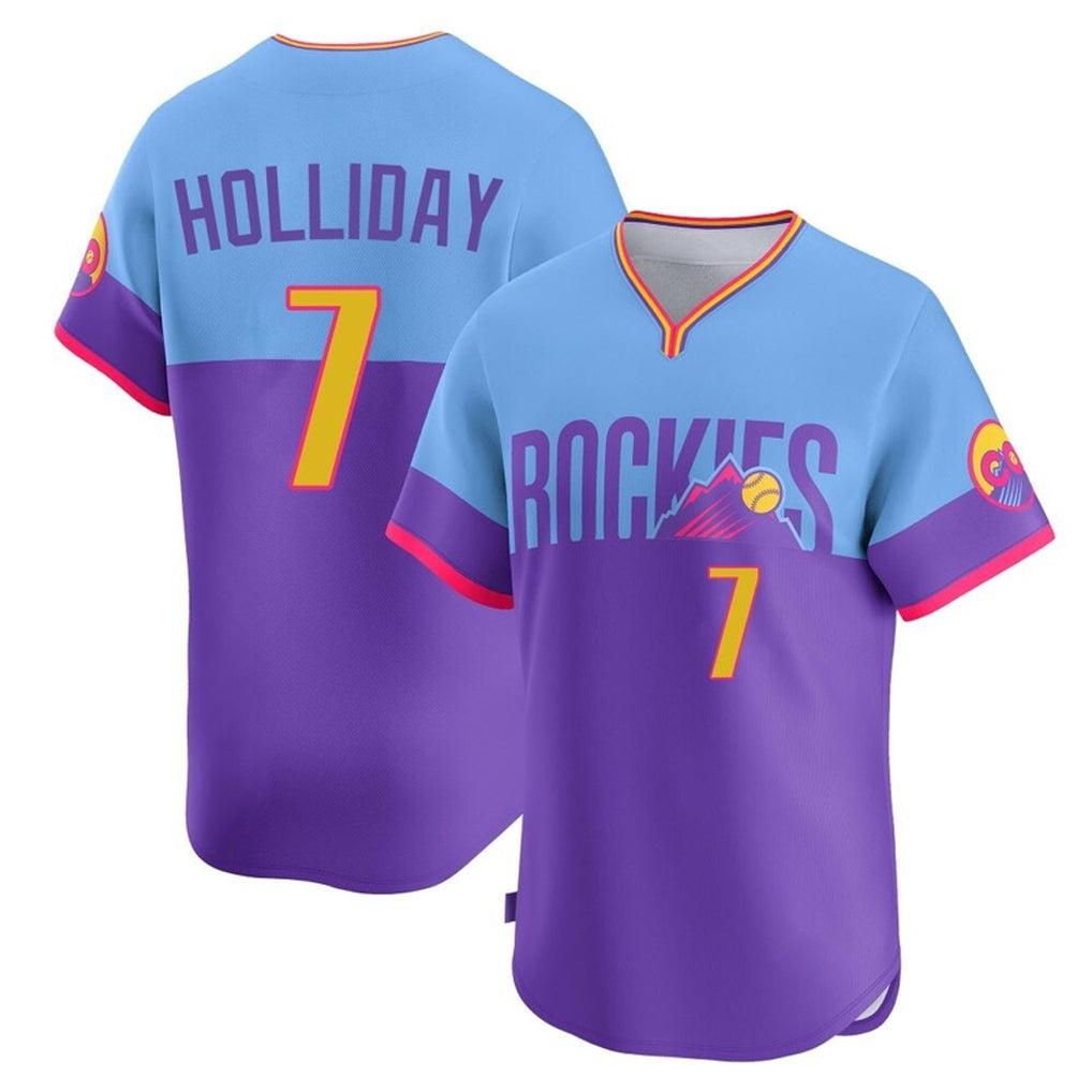 tocy C.Rockies #7 Matt Holliday Player Purple-Light Blue City Connect Limited Home T-shirt Stitched Jerseys