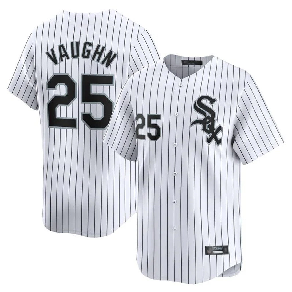 tocy C.White Sox #25 Andrew Vaughn Player White Stripe Limited Home Stitched Jersey