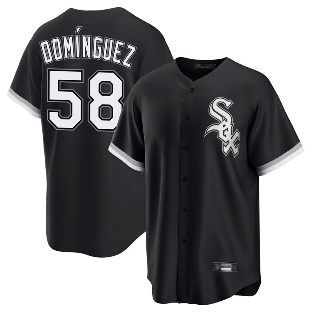 tocy C.White Sox #58 Seranthony Dom¡§anguez Player Black Home Game Stitched Jerseys