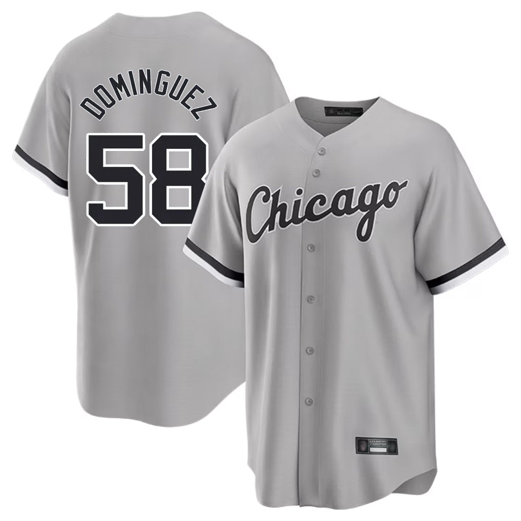tocy C.White Sox #58 Seranthony Dom¡§anguez Player Gray Home Game Stitched Jerseys