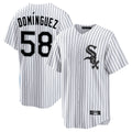 tocy C.White Sox #58 Seranthony Dom¡§anguez Player White Stripe Home Game Stitched Jerseys