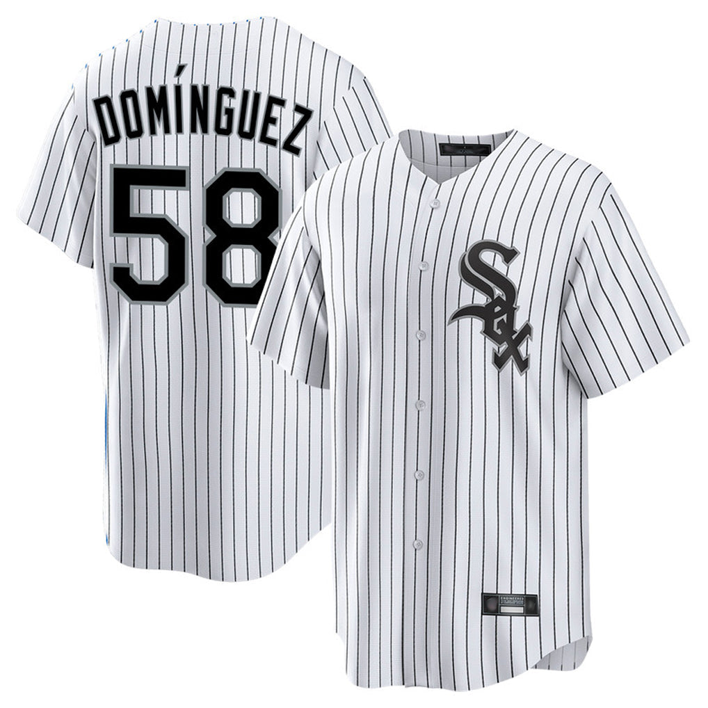 tocy C.White Sox #58 Seranthony Dom¡§anguez Player White Stripe Home Game Stitched Jerseys