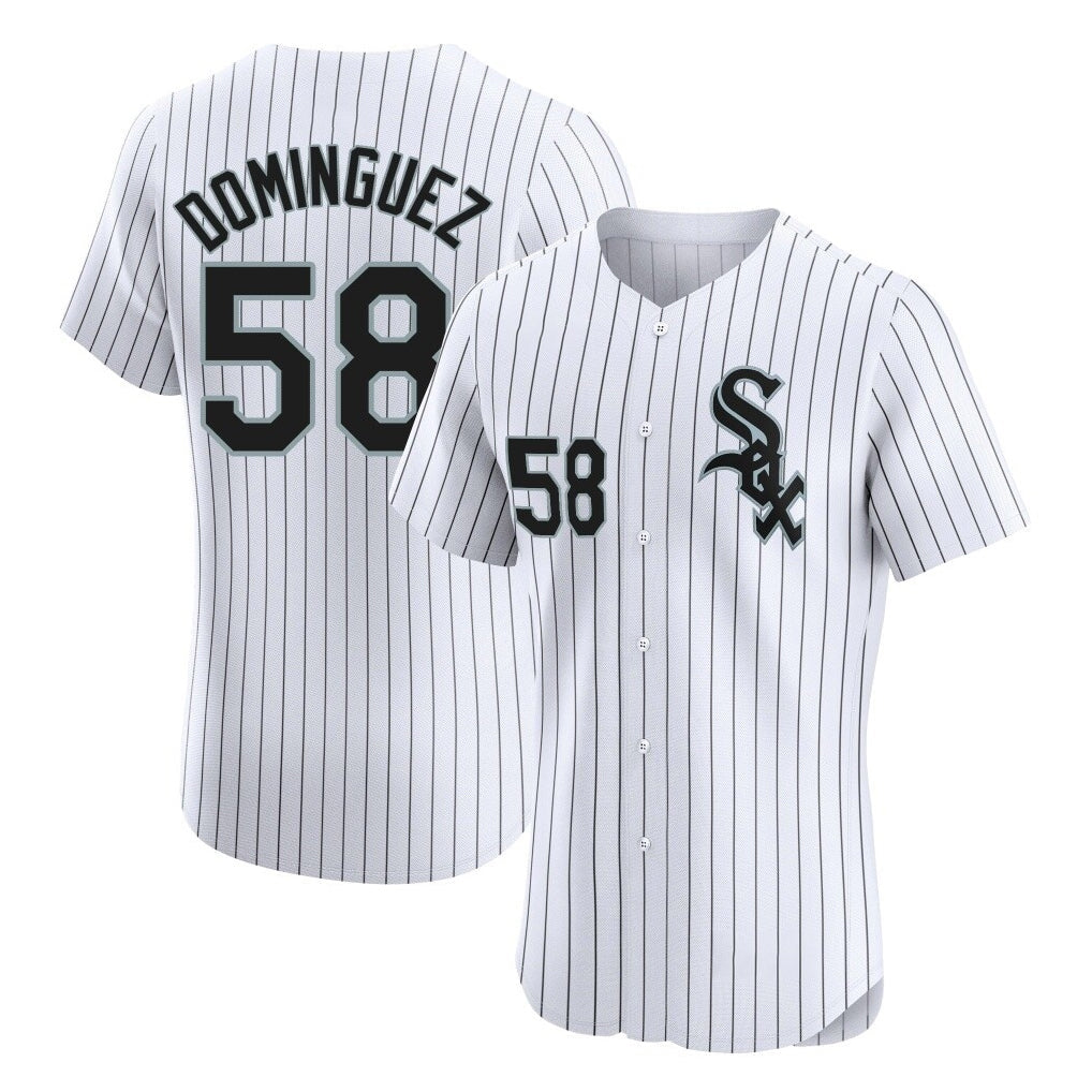 tocy C.White Sox #58 Seranthony Dom¡§anguez Player White Stripe Limited Elite Home Stitched Jerseys