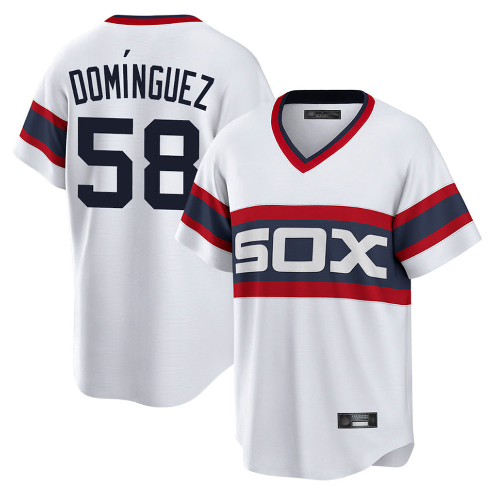 tocy C.White Sox #58 Seranthony Dom¡§anguez Player White T-shirt Home Game Stitched Jerseys