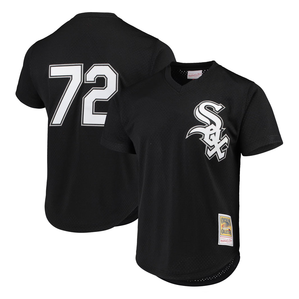 tocy C.White Sox #72 Carlton Fisk Player Black Mitchell & Ness Cooperstown Collection Mesh Game Stitched Jerseys