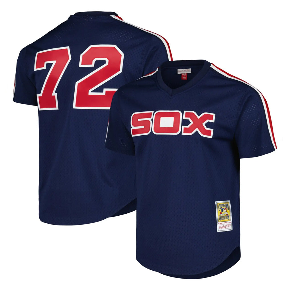 tocy C.White Sox #72 Carlton Fisk Player Navy Mitchell & Ness Cooperstown Collection Mesh Game Stitched Jerseys