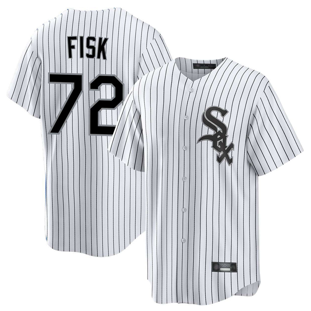 tocy C.White Sox #72 Carlton Fisk Player White Stripe Home Game Stitched Jerseys