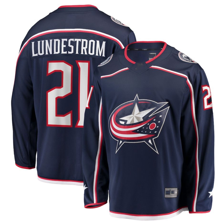 Tocy CB.Jackets #21 Isac Lundestrom Navy Home Breakaway Jersey