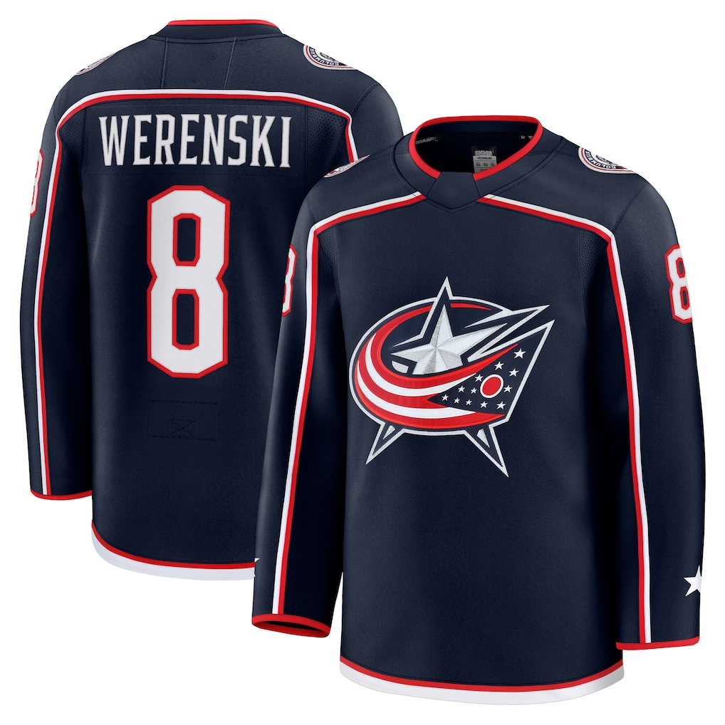 Tocy CB.Jackets #8 Zach Werenski Navy Home Premium Jersey