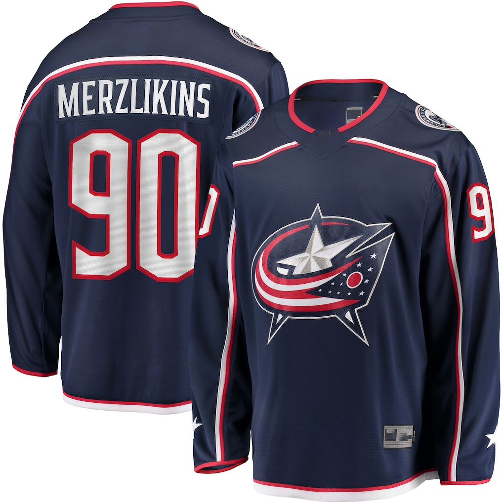 Tocy CB.Jackets #90 Elvis Merzlikins Navy Home Breakaway Player Jersey