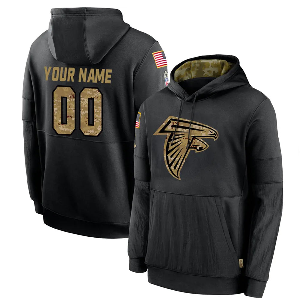 tocy Custom A.Falcons Black Salute to Service Fleece Hoodie Any Name & Numbers Stitched Jerseys