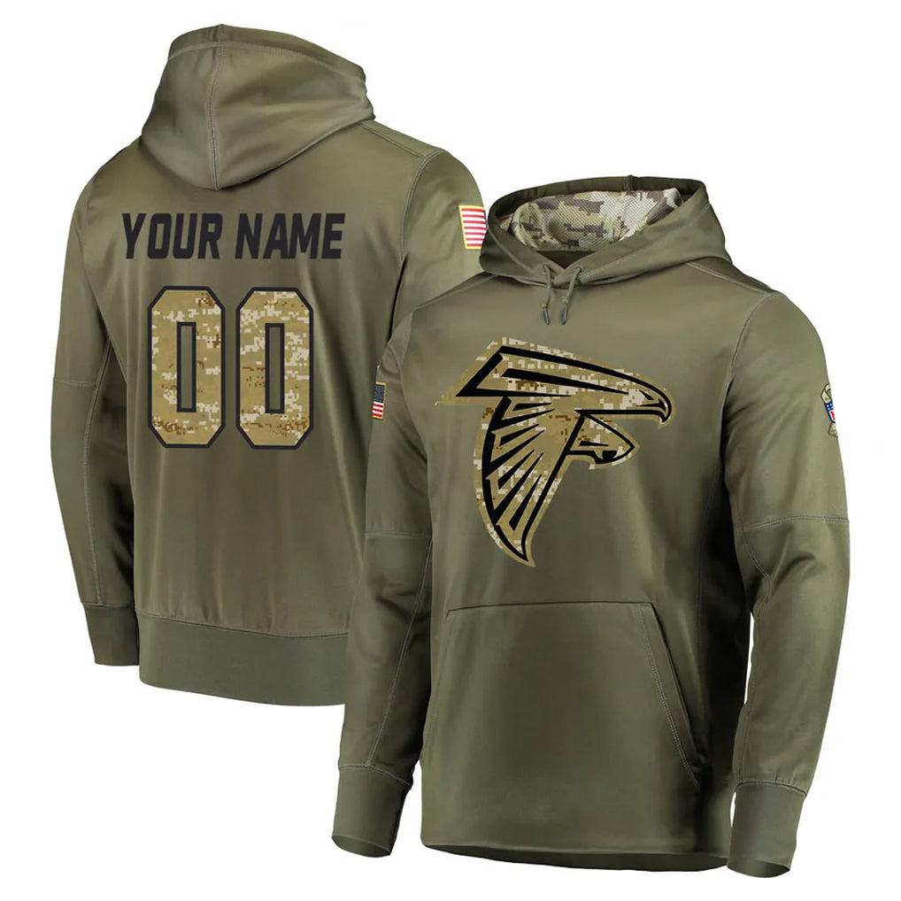 tocy Custom A.Falcons Olive Salute to Service Club Fleece Hoodie Any Name & Numbers Stitched Jerseys