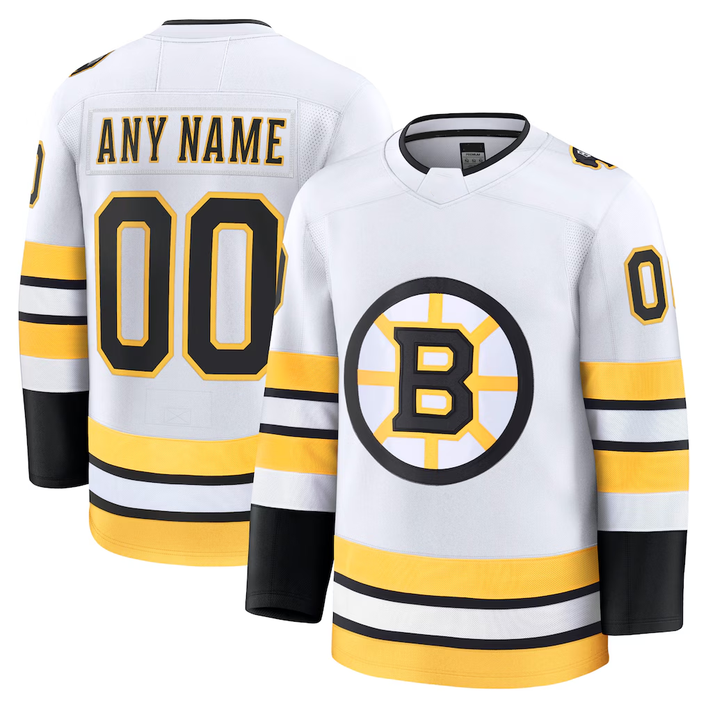 Tocy Custom B.Bruins White Away Premium Stitched Jerseys