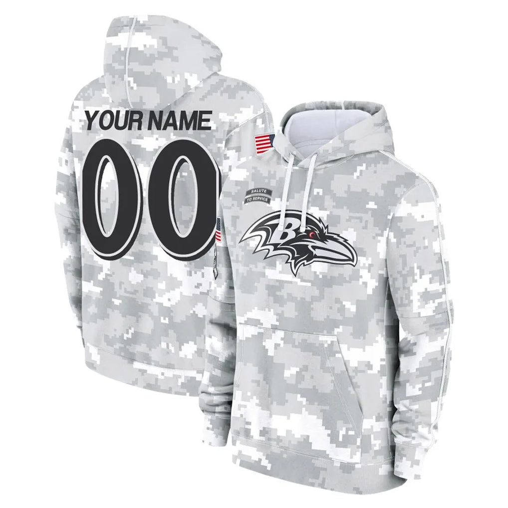 tocy Custom B.Ravens Arctic Camo Salute To Service Hoodie Any Name & Numbers Stitched Jerseys