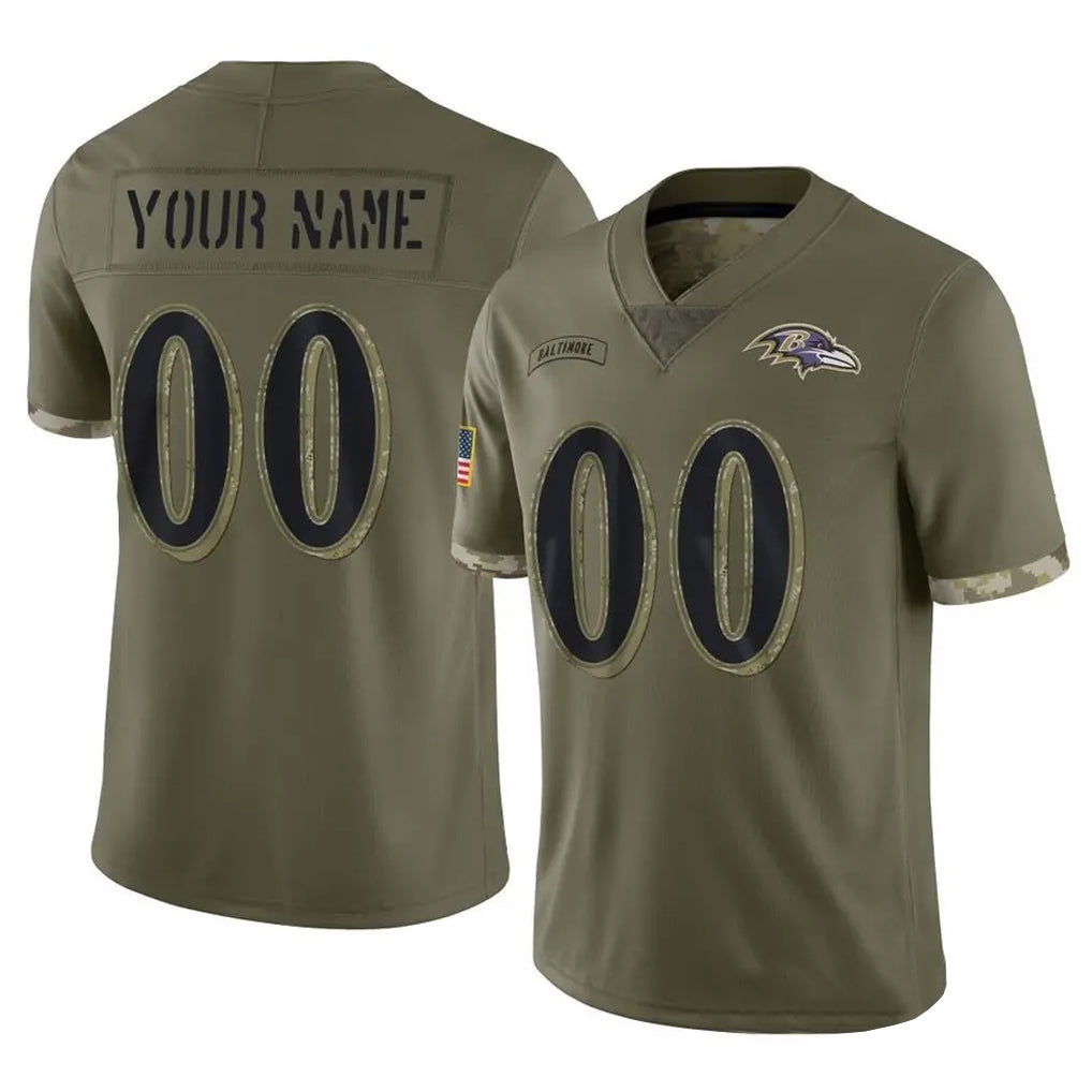 tocy Custom B.Ravens Olive Salute To Service Limited Any Name & Numbers Stitched Jerseys
