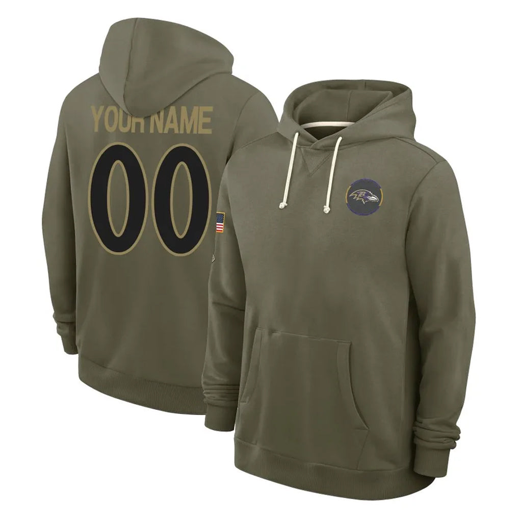 tocy Custom B.Ravens Olive Salute to Service Hoodie Any Name & Numbers Stitched Jerseys