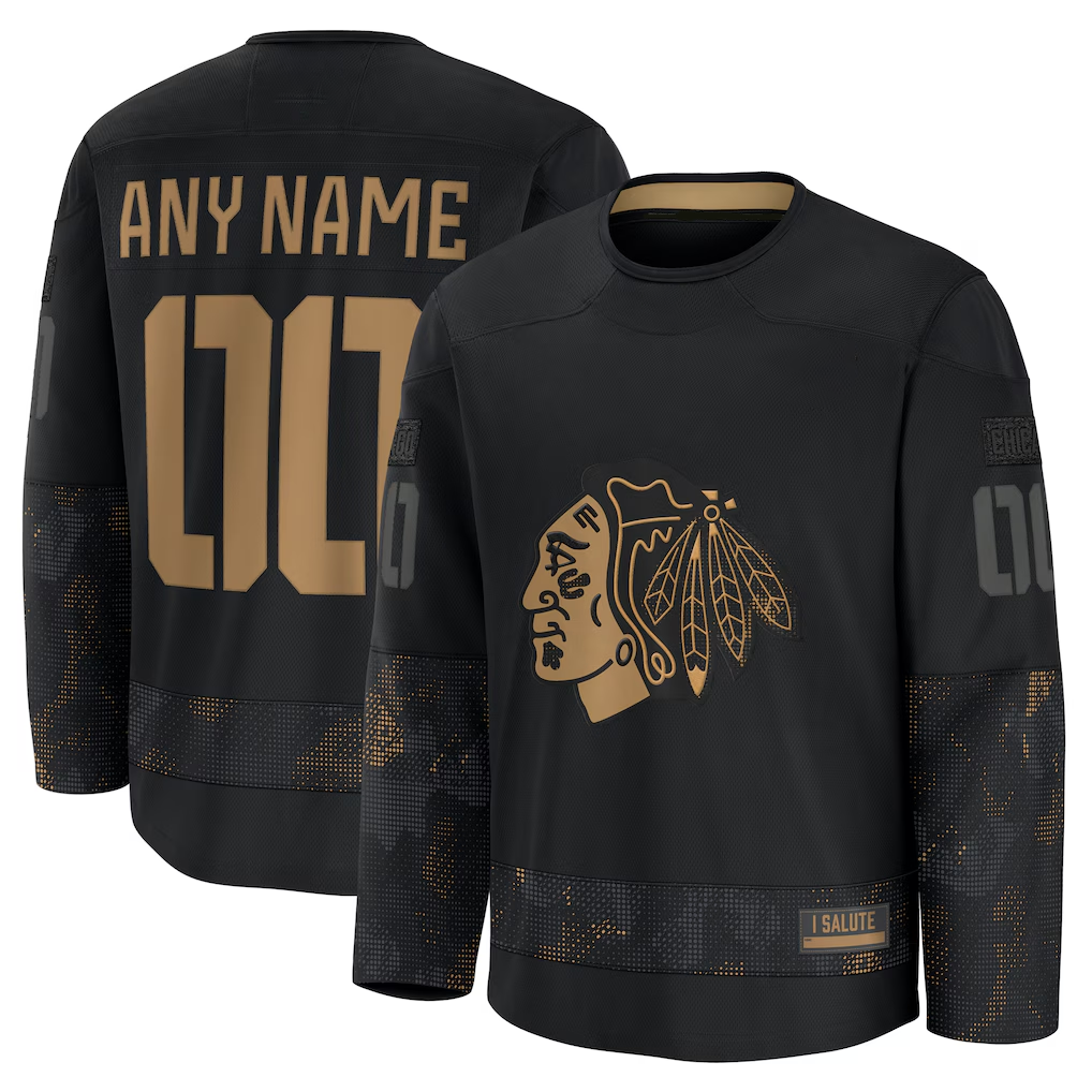 Tocy Custom C.Blackhawks Black 2024 Military Appreciation Practice Jerseys