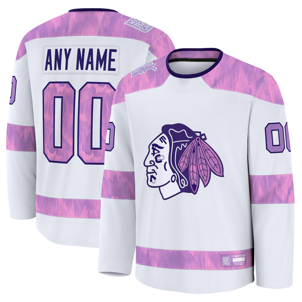 Tocy Custom C.Blackhawks White 2024 Hockey Fights Cancer Practice Jerseys