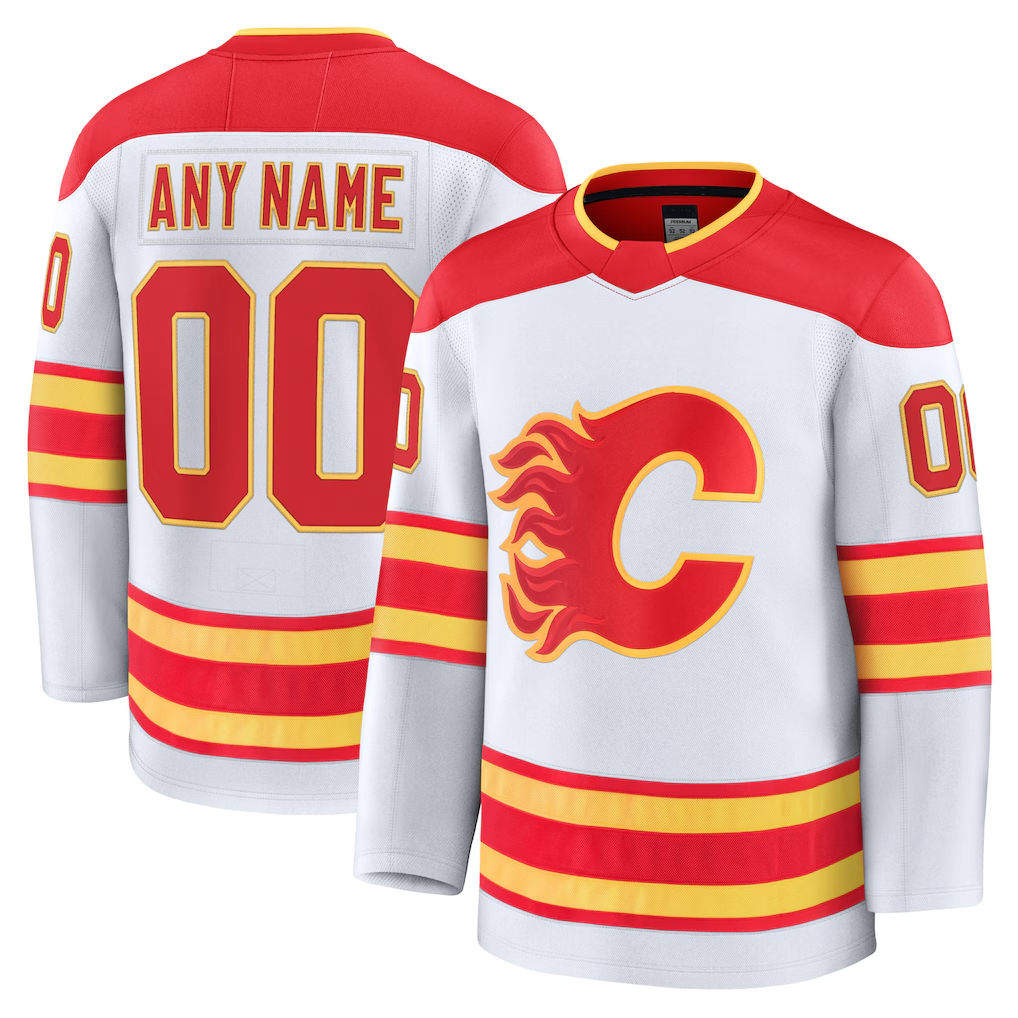 Tocy Custom C.Flames White Away Premium Jerseys