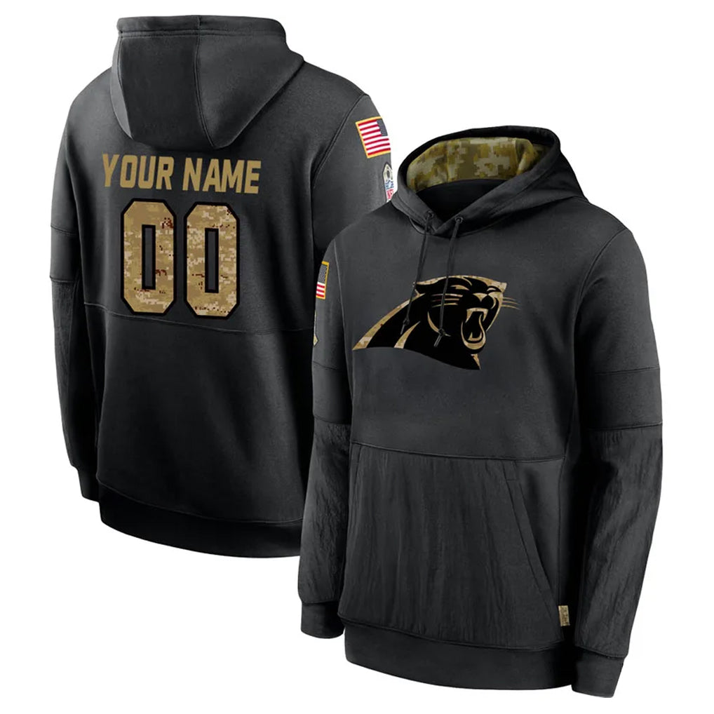 tocy Custom C.Panthers Black Salute to Service Pullover Hoodies Any Name & Numbers Stitched Jerseys