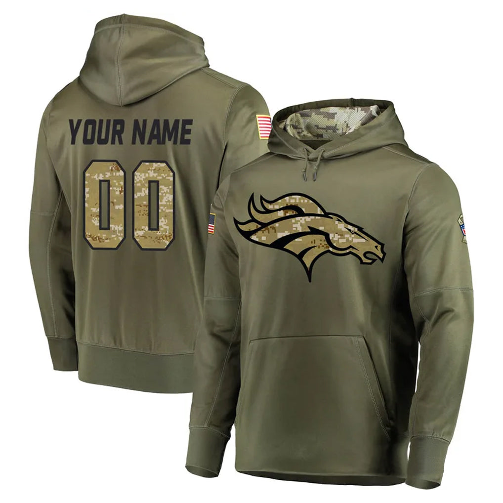 tocy Custom D.Broncos Olive Salute to Service Pullover Hoodies Home Game Any Name & Numbers Stitched Jerseys