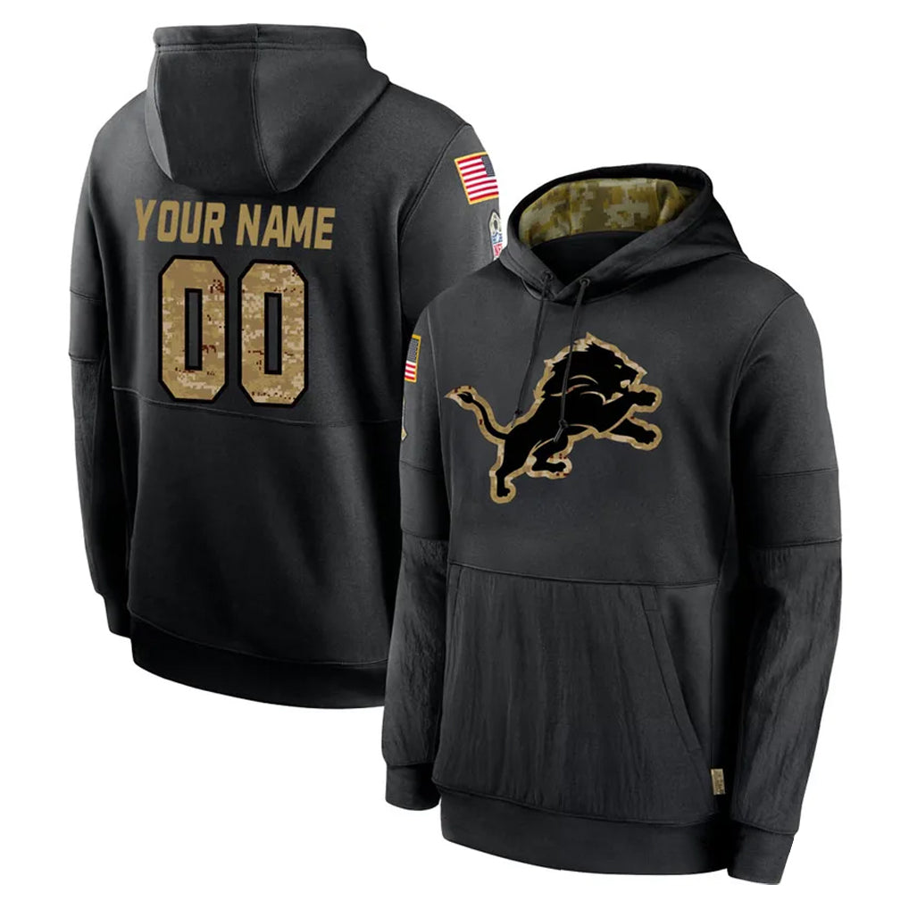 tocy Custom D.Lions Black Salute to Service Hoodies Limited Game Any Name & Numbers Stitched Jerseys