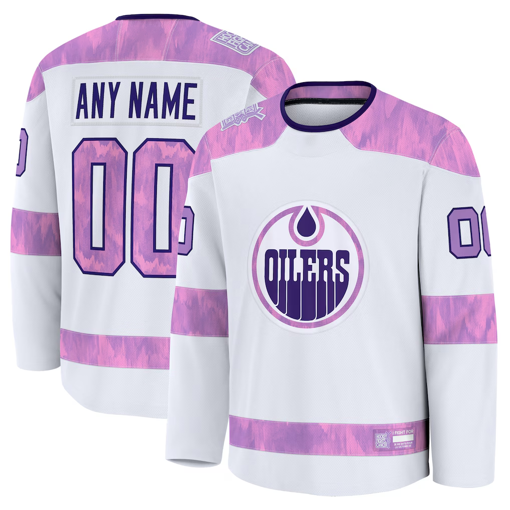 Tocy Custom E.Oilers White 2024 Hockey Fights Cancer Practice Jerseys