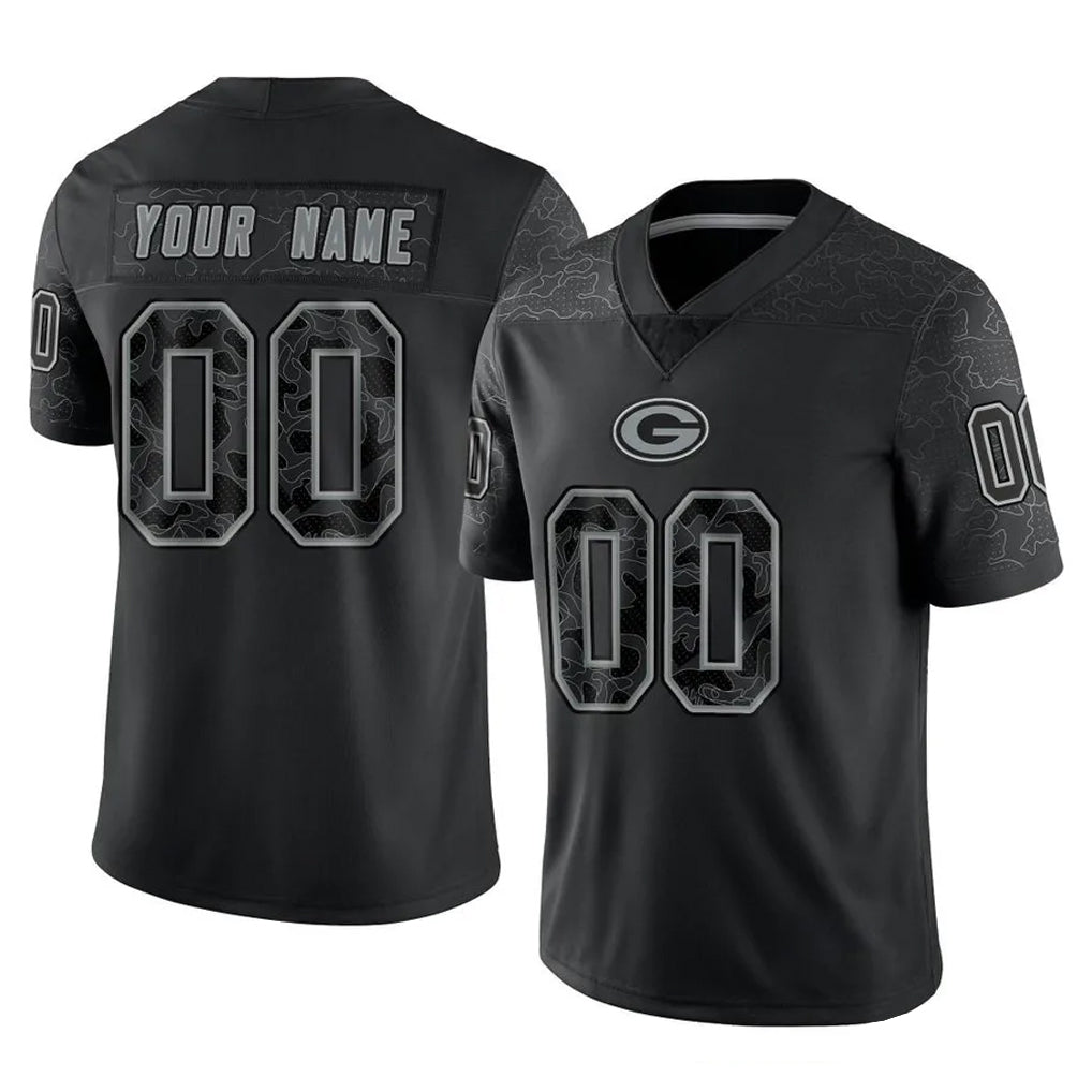 tocy Custom GB.Packers Black Reflective Limited Home Game Any Name & Numbers Stitched Jerseys