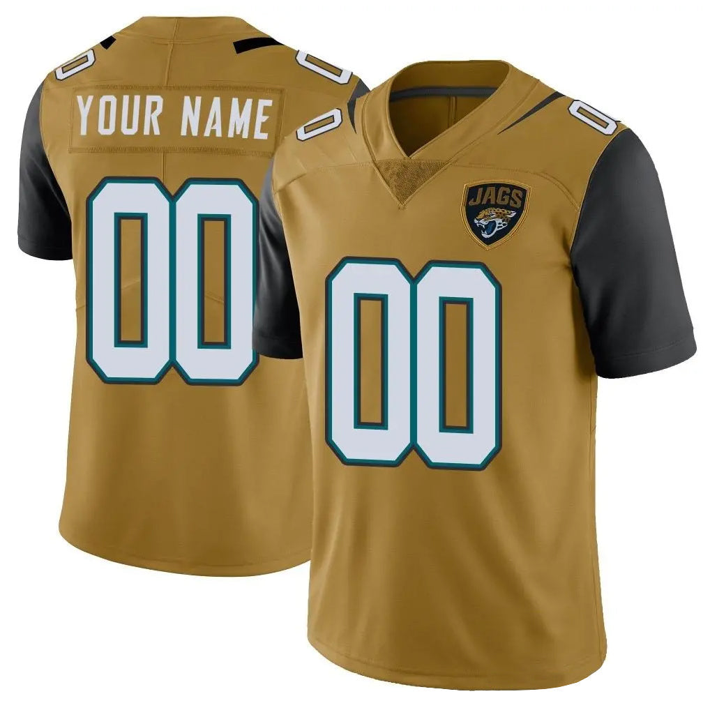 tocy Custom J.Jaguars Gold Vapor Limited Home Game Any Name & Numbers Stitched Jerseys