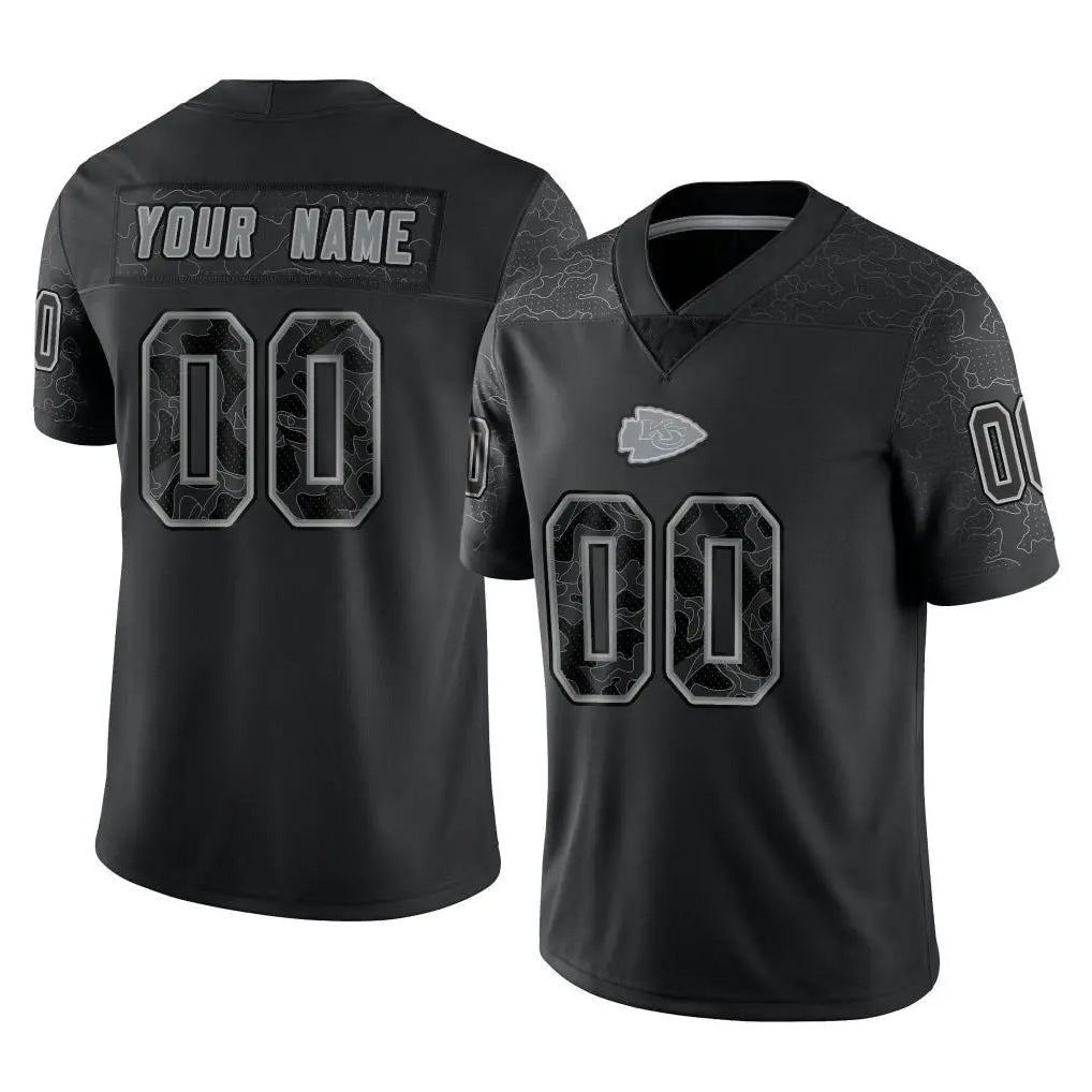 tocy Custom KC.Chiefs Black Limited Reflective Game Any Name & Numbers Stitched Jerseys