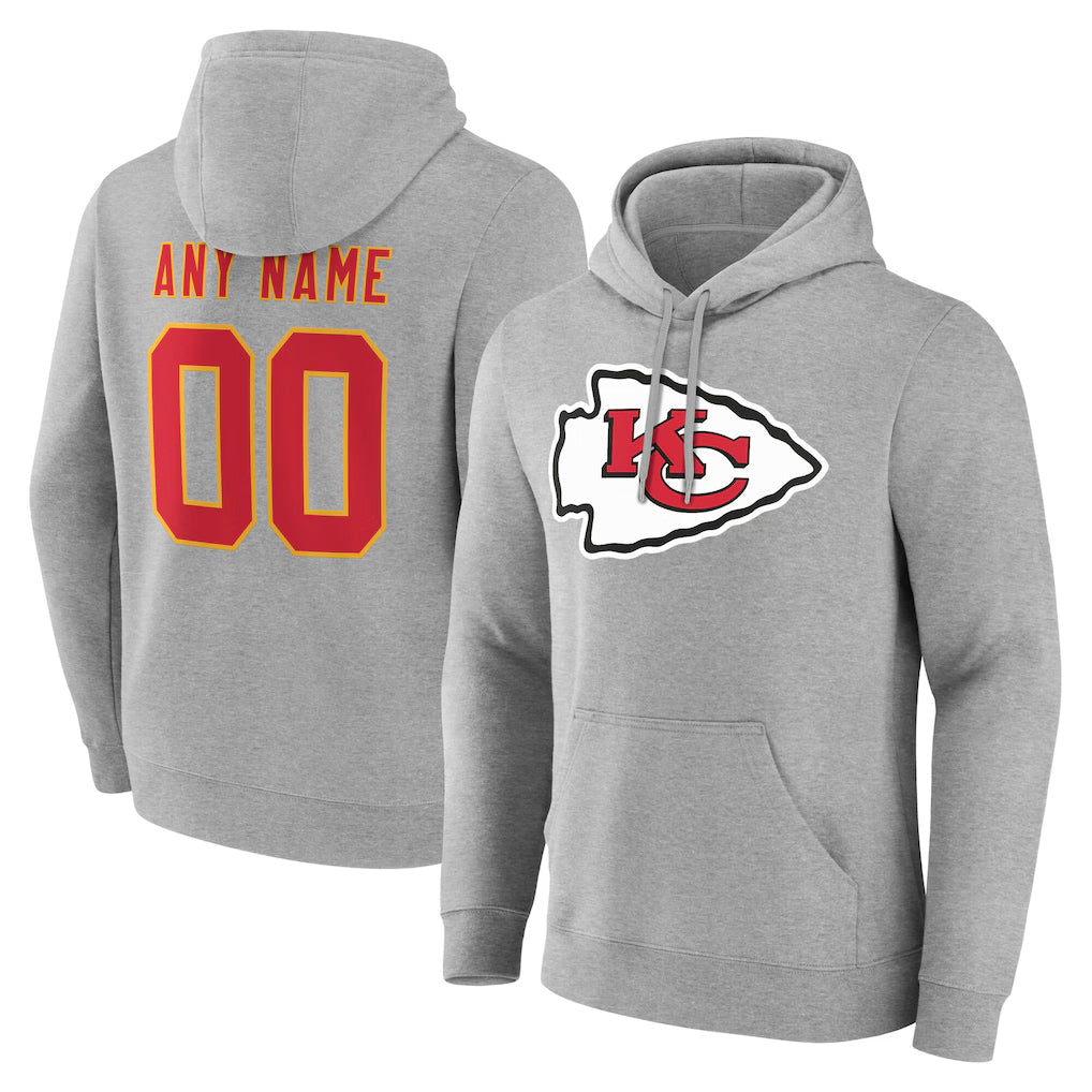 tocy Custom KC.Chiefs Gray Pullover Hoodies Limited Any Name & Numbers Stitched Jerseys