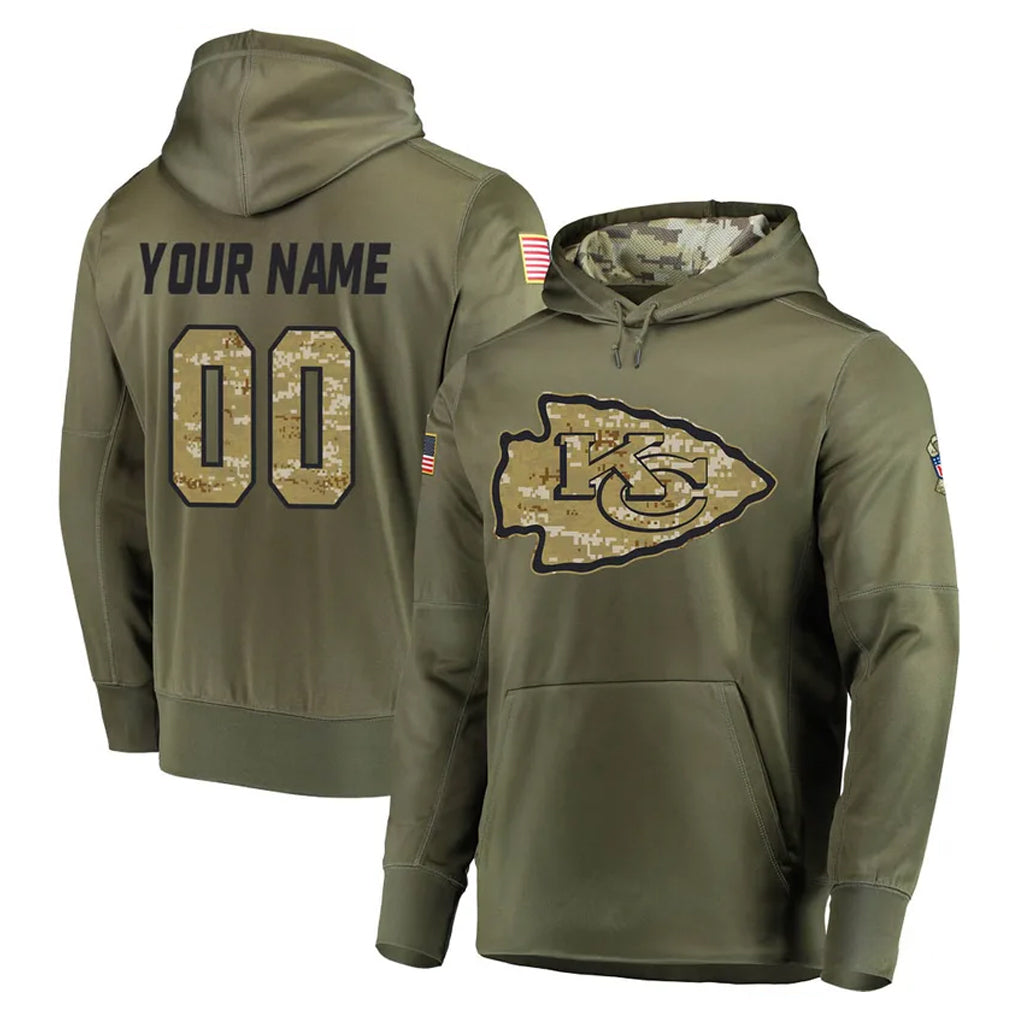 tocy Custom KC.Chiefs Olive Salute to Service Pullover Hoodies Home Game Any Name & Numbers Stitched Jerseys